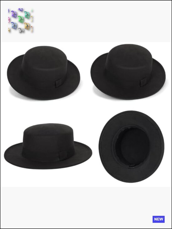 Pork Pie Fedora Hat Wide Brim Felt Flat Top Boater Unisex Classic